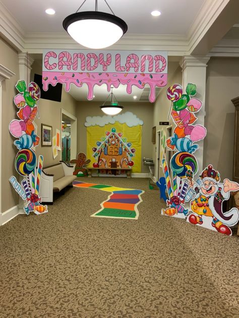 Candyland Booth Ideas, Candy Land School Decorations, Candyland Classroom Door Decorations, Candy Land Cutouts, Candy Land Christmas Classroom Theme, Candyland Floor Squares, Candy Land Theme Bulletin Boards, Candy Vbs Theme, Candyland Office Theme