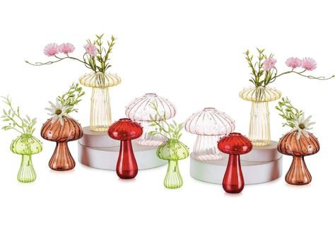 Mushroom Vase, Colored Glass Vases, Propagation Station, Mini Terrarium, Small Glass Vases, Vase For Flowers, Planter Gift, Glass Planter, Glass Mushrooms