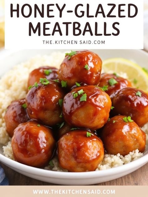 The Kitchens Aid Recipe - Honey Glazed Meatballs for Any Occasion Sweet And Sticky Meatballs, Honey Glazed Meatballs, Honey Barbecue Meatballs, Sweet And Spicy Chicken Meatballs, Sweet Meatballs Recipe, Glaze For Meatballs, Meatball Glaze Sauces, Sweet Meatball Recipes, Hot Honey Meatballs