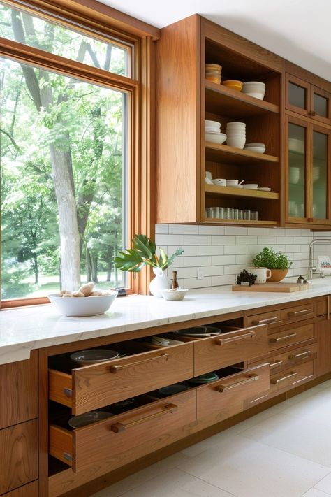 15 Mid-Century Modern Kitchen Remodel Tips – Everyday Inspo Mid Century French Decor, Midcentury Kitchen Ideas, Modern Oak Kitchen Cabinets, Midcentury Modern Kitchen Cabinets, Kitchen Midcentury Modern, Kitchen With Wooden Cabinets, Midcentury Kitchen Remodel, Mid Century Kitchen Cabinets, Japandi Mid Century Modern