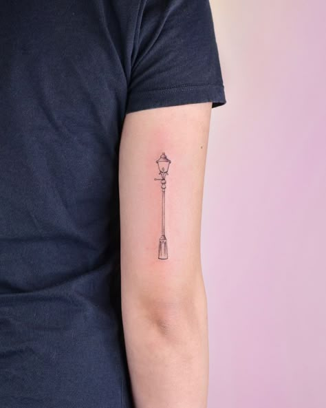 Cs Lewis Tattoo Ideas, Narnia Lamppost Tattoo, Narnia Lamp Post Tattoo, The Giver Tattoo, Lamppost Tattoo, Chronicles Of Narnia Tattoo, Lamp Post Tattoo, Narnia Tattoo Ideas, Narnia Tattoo