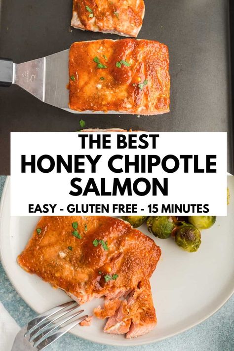 Honey chipotle salmon is easy to make, ready in 15 minutes and packed with flavor. Easy enough for weeknight meals but fancy enough for company. This healthy salmon recipe has a homemade chipotle honey sauce that is made with simple ingredients. Chipotle Honey Sauce, Honey Chipotle Shrimp, Honey Chipotle Salmon, Salmon Candy, Honey Chipotle Sauce, Chipotle Salmon, Homemade Chipotle, Pesto Salmon, Honey Chipotle