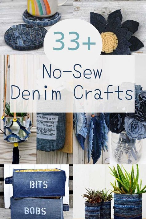 Upcycle your old jeans into something new with these no-sew denim projects. Repurpose your denim into a tote bag, pillow, or even a pair of #Upcycling #Best_Fabric_Glue #What_To_Do_With_Old_Jeans #Repurpose_Denim What To Do With Old Jeans, Denim Placemats, Repurpose Denim, Denim Wreaths, Upcycled Denim Diy, Sewing Jeans, Jeans Crafts, Denim Crafts Diy, Blue Jeans Crafts