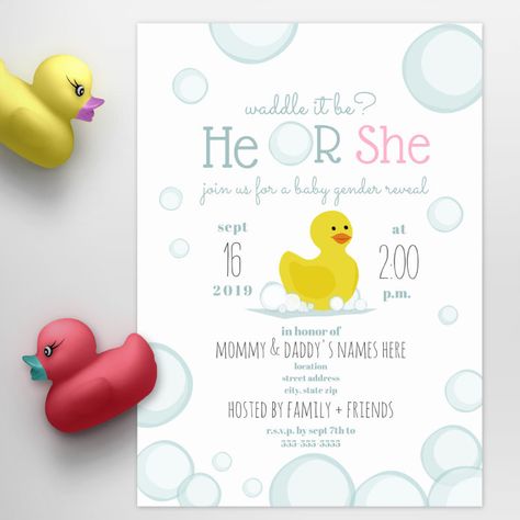 Duck Gender Reveal, Waddle It Be Gender Reveal, Gender Reveal Brunch, Creative Gender Reveals, Baby Shower Food Ideas, Shower Food Ideas, Gender Reveal Party Supplies, Gender Reveal Themes, Duck Baby