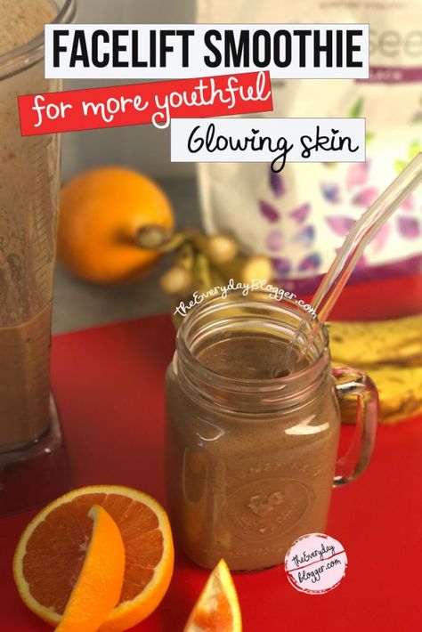 Facelift Smoothie Anti Aging Smoothie Glowing Skin, Skin Care Smoothie Recipes, Anti Aging Smoothie Recipes, Juicing For Glowing Skin, Anti Aging Juice Recipes, Healing Juices, Anti Aging Juice, Beauty Drink, Anti Aging Smoothie