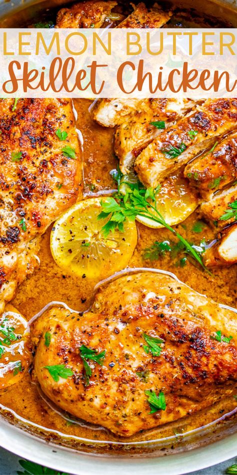 Lemon Dijon Chicken Skillet (20 Minutes!) - Averie Cooks Sauteed Lemon Chicken Recipes, Lemon Dijon Chicken, Lemon Butter Chicken Recipe, Easy Skillet Dinner, Top Dinner Recipes, Lemon Butter Chicken, Dijon Chicken, Averie Cooks, Chicken Skillet Recipes