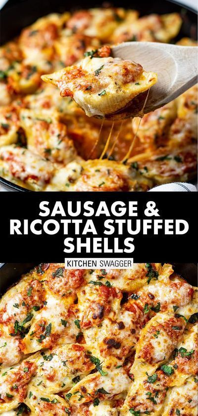 Stuffed Jumbo Pasta Shells, Jumbo Stuffed Shells, Kitchen Swagger, Sausage Stuffed Shells, Sausage Ricotta, Egg Baked, Ricotta Stuffed Shells, Shell Pasta Recipes, Garlic Baked