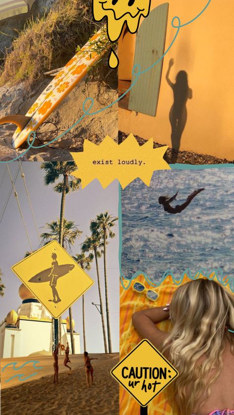 Beachy Aesthetic Wallpaper Collage, Beachy Aesthetic Wallpaper, Aesthetic Wallpaper Collage, Beachy Wallpapers, Beachy Wallpaper, Surfer Aesthetic, Surfer Vibes, Beach Wall Collage, Surf Aesthetic