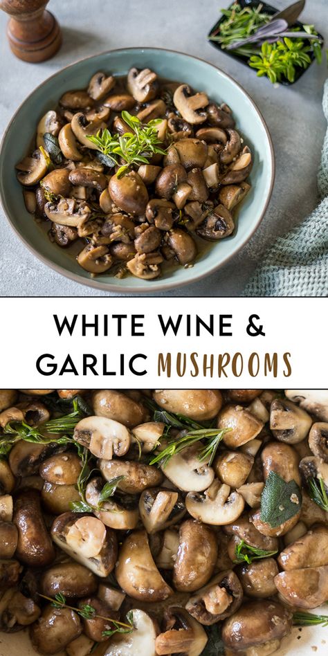 White Wine Vegetables, Vegan Garlic Mushrooms, Mushrooms In White Wine Sauce, Recipes With White Wine Vinegar, White Mushroom Recipes, White Wine Mushrooms, Mushroom White Wine Sauce, Glazed Mushrooms, Wine Mushrooms