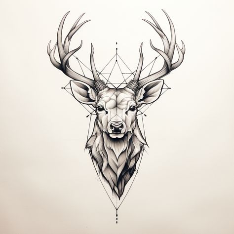 Cool Deer Tattoos, Deer Face Tattoo, Buck Tattoo Design, Deer Tattoo Ideas, Stag Tattoo Design, Draw Deer, Buck Tattoo, Deer Head Tattoo, Elk Tattoo