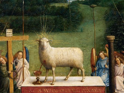 Agnus Dei (Lamb of God) – Art & Theology Ghent Altarpiece, Van Eyck, Jan Van Eyck, Agnus Dei, Human Bones, The Lamb, Medieval History, John The Baptist, Sacred Art