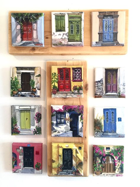 Mini Canvas Crafts, Door Painting Canvas, Small Canvas Paintings Acrylics, Small Acrylic Painting Mini Canvas, Small Square Canvas Painting Ideas, Square Canvas Painting Ideas, Intermediate Acrylic Painting, Square Canvas Painting, Paint For Beginners