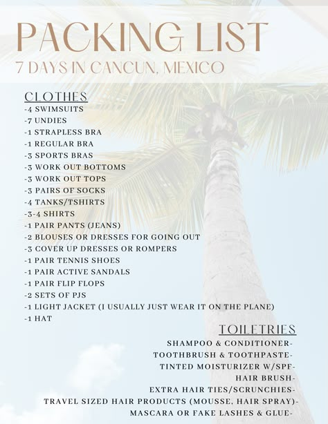 Honeymoon Mexico Outfits, Outfits To Wear In Cancun Mexico, Trips To Cancun, Cancun 2023 Outfits, 2 Week Vacation Packing List Mexico, Vacation In Cancun Outfits, 7 Day Packing List Spring, Can Cun Mexico Outfits, One Week In Mexico Packing