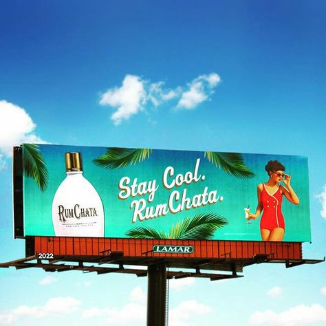 RumChata summer billboard Alcohol Billboard Design, Retro Billboard, Outdoor Advertising Billboard, Billboard Memes, Billboard Design, Billboard Music, Stay Cool, Coca Cola, Broadway Show Signs