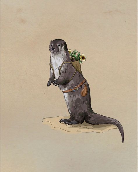 Fantasy Otter Art, Otter Dnd Character, Fantasy Otter, Otter Character Design, Humblewood Character, Sea Otter Illustration, Otter Character, Otter Drawing, Wizard Frog