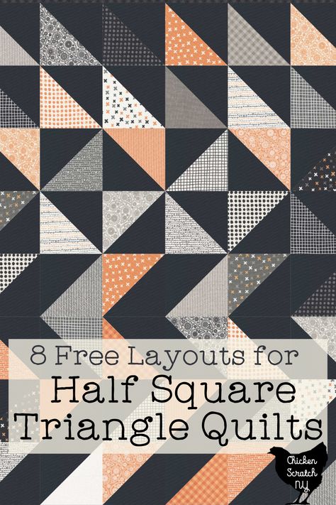 Half Square Triangles are a huge part of quilting, and mastering them is a skill worth having! Here are 8 simple half-square triangle quilt patterns to give you lots of options for all your HSTs. Easy Triangle Quilt, Quilt Pattern Triangles, Hst Quilt Layouts, Half Triangle Quilt Patterns Layout, Hst Patterns Quilt, Triangle Square Quilt Pattern, Hst Layout Ideas, Quilt Patterns With Triangles, Quilt With Triangles