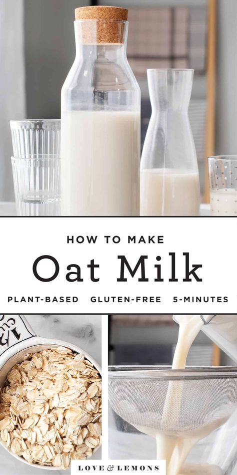 How to Make Oat Milk Recipe - Love and Lemons Recipes With Oat Milk, Make Oat Milk, Oat Milk Recipe, How To Make Oats, Dairy Recipes, Pudding Chia, Special Diet, Vegan Milk, Tofu Scramble