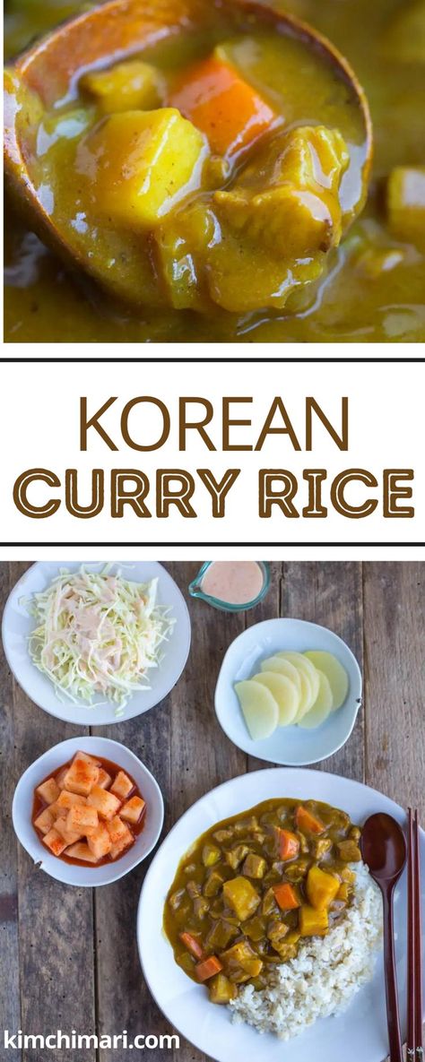 Korean Curry, Rice And Kimchi, Meal With Rice, Curry Rice Recipes, Inexpensive Dinner Recipes, Beef Curry Recipe, Easy Korean Recipes, Asian Dish, Korean Kitchen