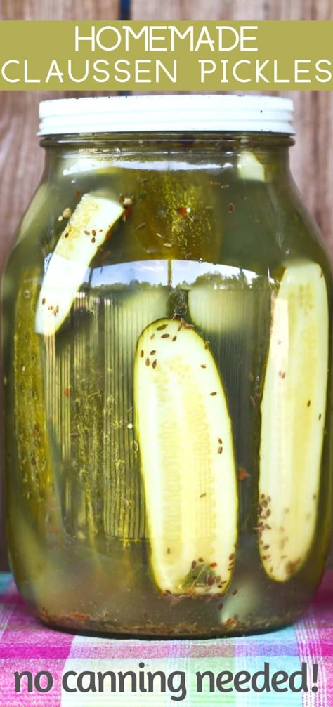 Homemade Claussen Pickles (Half Sour Pickle Recipe) are dead crunchy, garlicky, salty, and the perfect accompaniment to any sandwich on earth. Plus they're easy enough for beginner food preservationists! Mavis Butterfield Recipes, Claussen Pickles, Homemade Refrigerator Pickles, Homemade Pickles Dill, Dill Pickle Recipe, Sour Pickles, Pickles Recipe, Canning Pickles, Pickle Recipes