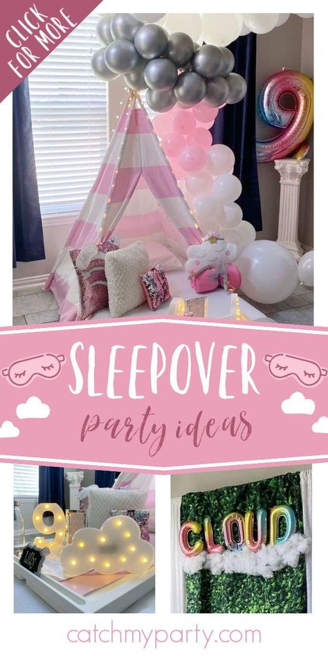 You'll be on cloud 9 when you set eyes on this fantastic sleepover! The teepees are wonderful! See more party ideas and share yours at CatchMyParty.com Cloud 9 Birthday Party Ideas Sleepover, Cloud 9 Sleepover Party, Cloud 9 Birthday Party Ideas Girl, On Cloud 9 Party Theme, Cloud 9 Birthday Party Ideas Food, On Cloud 9 Party, Cloud 9 Birthday Party Ideas, On Cloud 9 Birthday Party, Cloud Nine Birthday Party