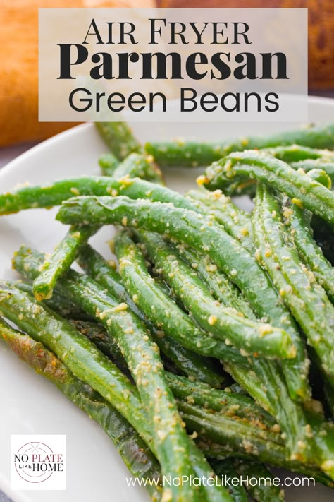 Air Fryer Parmesan Green Beans are a SIMPLE, easy and delicious side dish that's ready in under 15 minutes with just a few simple ingredients! They're great to make for a quick weeknight dinner or even a healthy snack. Gluten-free, vegetarian, low-calorie and low-carb! Click the link to get the recipe. Air Fried Green Beans, Parmesan Green Beans, Best Side Dish, Side Dish Ideas, Scrumptious Food, Air Fried Food, Recipe For Dinner, Air Fryer Oven Recipes, Air Fry Recipes