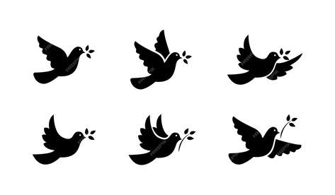 Premium Vector | Black dove icon set. peace symbol collection. flying pigeon with branch icon set. vector graphic eps 10 Peace Pigeon, Spade Tattoo, Flying Pigeon, Peace Bird, Black Birds, Animal Icon, Peace Dove, Symbol Design, Icon Set Vector