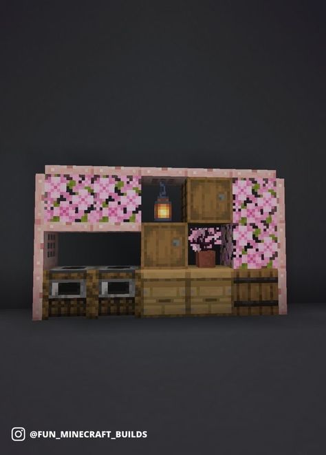 Cute Minecraft Kitchen, Minecraft Home Ideas, Minecraft Cottagecore, Minecraft Home, Case Minecraft, Blossom House, Rumah Minecraft Sederhana, Kitchen Pink, Minecraft Interior Design