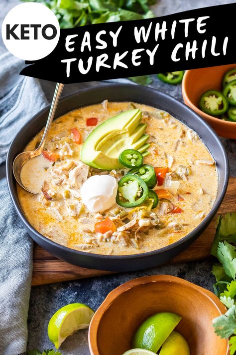 White Turkey Chili, Leftover Turkey Soup, Soup Keto, Turkey Soup Recipe, Creamy White Chicken Chili, Shredded Turkey, Soup Appetizers, Leftover Turkey Recipes, Turkey Soup