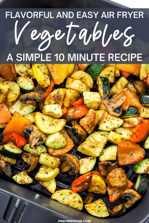 These easy air fryer vegetables are made with zucchini, yellow squash, bell pepper, and mushrooms, seasoned with a flavorful Italian spice blend that brings them to a whole new level! Make them in only 10 minutes for a healthy, simple side dish everyone will love! Vegan, gluten-free, and paleo! Air Fryer Squash, Italian Spice, Air Fryer Veggies, Zucchini Yellow Squash, Air Fryer Zucchini, Air Fryer Vegetables, Seasoned Veggies, Air Fryer Oven Recipes, Air Fryer Dinner