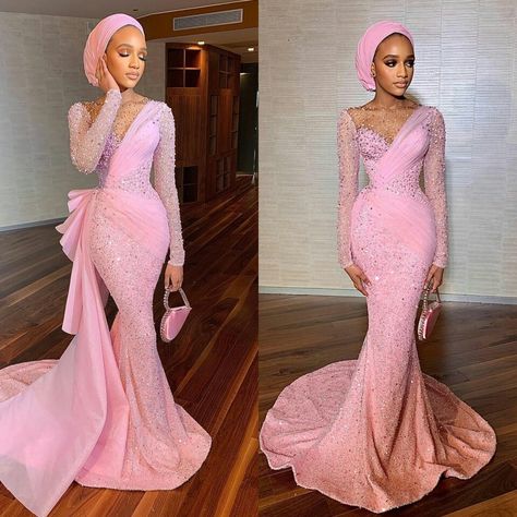 Long Sleeve Asoebi Lace Styles, Muslim Wedding Guest Outfit, Nigerian Gown, Ankara Wedding Dress, Nigerian Traditional Dresses, Nigerian Wedding Dresses Traditional, Nigerian Wedding Dresses, Nigerian Wedding Dress, Evening Dress Beaded