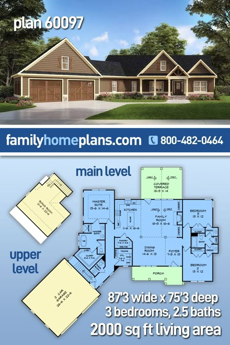 Side Entry Garage House Plans, 2200 Sq Ft House Plans, Simple Country House, Side Entry Garage, Open House Plans, House Plans 3 Bedroom, Garage House Plans, Building Plans House, House Layout Plans