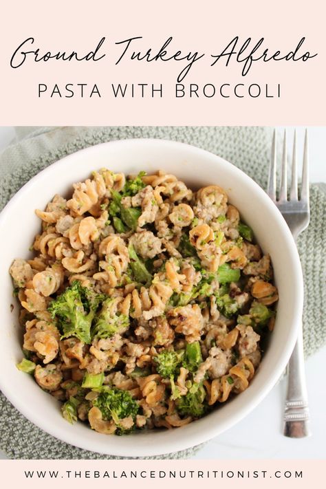 Turkey Alfredo Pasta, Ground Turkey Alfredo, Turkey Alfredo, Ground Turkey Pasta, Pasta With Broccoli, Meal Rotation, Turkey Pasta, Rotini Pasta, Turkey Dinner