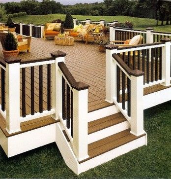 I love the two colours. I'm just thinking this done in dark and light brown wood stain  Decks Outdoor Patio Furniture Design Ideas - modern - irrigation equipment - columbus - LilyAnn Cabinets Real Estat, Lan Can, Have Inspiration, Outside Living, Outside Ideas, Backyard Deck, Decks And Porches, Back Deck, Deck Patio