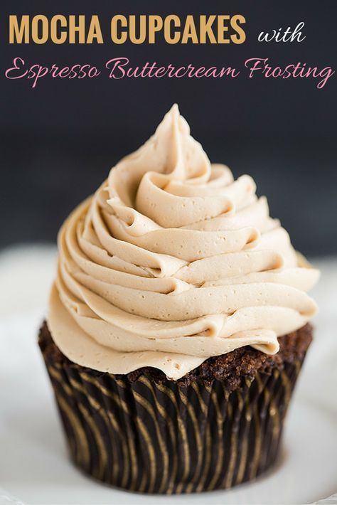 Mocha Cupcakes with Espresso Buttercream Frosting - An easy recipe and a perfect way to get your dessert and coffee fix all in one! | browneyedbaker.com Espresso Buttercream Frosting, Espresso Buttercream, Mocha Cupcakes, Cheese Vegan, Creamy Broccoli, Vegan Baked, Broccoli Recipe, Baked Mac, Chocolate Espresso