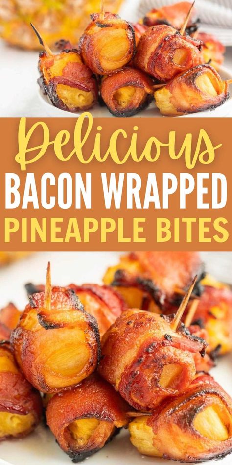 Bacon Wrapped Pineapple Bites Recipe - Eating on a Dime Pineapple Appetizers, Bacon Appetizer, Bacon Wrapped Pineapple, Easy Delicious Appetizers, Bacon Wrapped Appetizers, Make Bacon, Bacon Appetizers, Cooking Bacon, Pineapple Recipes