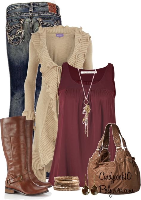 "Simple Weekday Wear" by cindycook10 on Polyvore Dark Taupe, Embellished Jeans, Skirt Maxi, Long Sweater, Red Top, Stitch Fix Style, Large Fashion, Jacket Women, Fall Winter Outfits