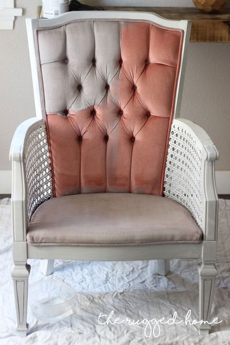 Back in march I picked up these vintage pink velvet chairs on craigslist. I had high hopes for them as they had such good bones. Cane chairs are my ultimate fav… Rustic Painted Furniture, Painting Upholstered Furniture, Painting Upholstery, Painting Fabric Furniture, Paint Upholstery, Diy Upholstery, Velvet Furniture, Painting Fabric, Cozy Minimalist