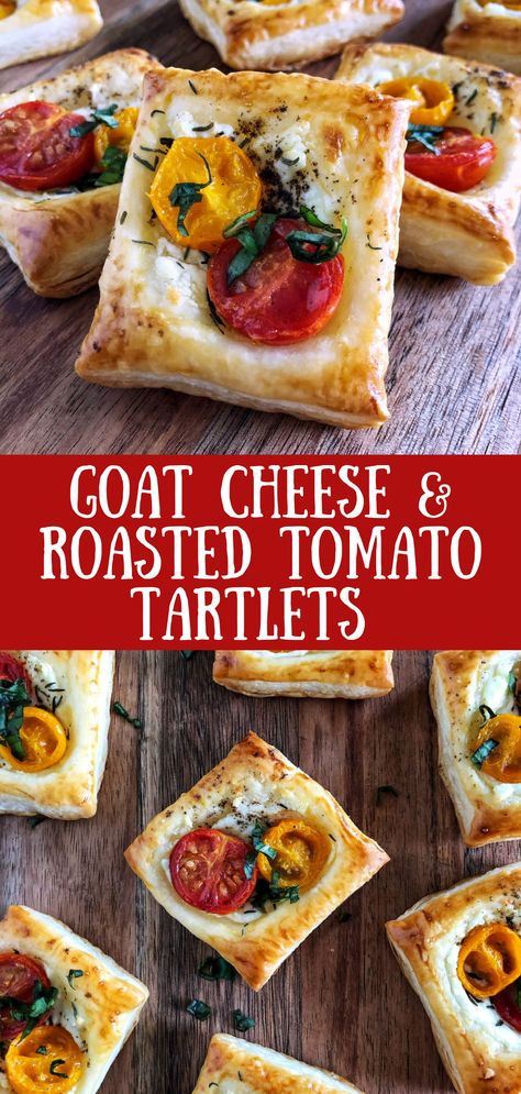 Puff Pastry Tartlets, Tomato Puff Pastry, Yellow Cherry Tomatoes, Puff Pastry Recipes Appetizers, Puff Pastry Tarts, Puff Pastry Appetizers, Pastry Appetizer, Goat Cheese Recipes, Pastry Tart