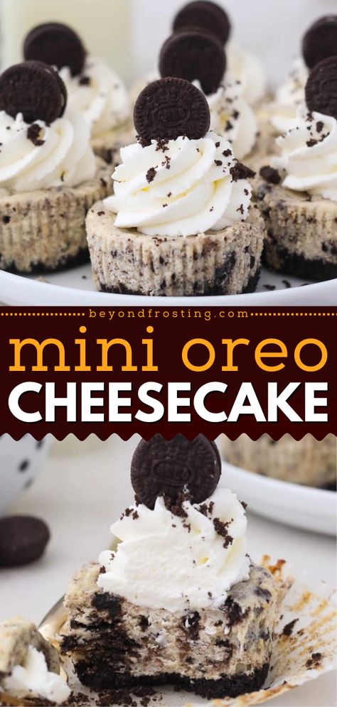 A Valentine's Day dessert recipe for mini cheesecakes! It's an easy Valentine's Day treat. From the crunchy crust to the velvety filling to the fluffy topping, these Oreo cheesecake bites are indulgent! Mini Cheesecake Recipes Oreo, Desserts To Take To Work, Quick Oreo Cheesecake, Easy Individual Cheesecakes, Mothers Day Sweets Ideas, Mothers Day Cheesecake Ideas, Mini Oreo Desserts, Easy Desserts For Bbq Party, Individual Oreo Cheesecake Cups