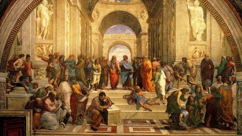 renaissance-the-school-of-athens-classic-art-paitings-raphael-painter-rafael-philosophers-HD-Wallpapers School Of Athens, Istoria Artei, William Adolphe Bouguereau, Rennaissance Art, Art Of Manliness, Vatican Museums, Sistine Chapel, Johannes Vermeer, Pierre Auguste Renoir