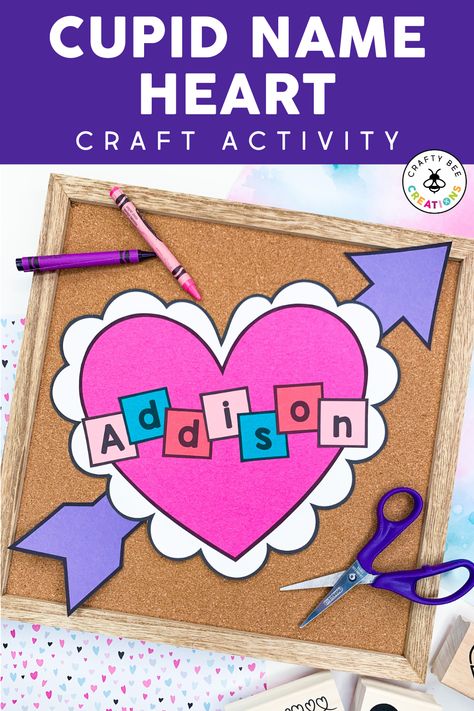 Valentines Name Craft Preschool, Valentine's Day Name Activity, Heart Names Preschool, Valentine’s Day Name Craft, Heart Name Craft Preschool, V Day Activities For Kids, February Name Craft, Name Craft For Preschool, February Crafts For Kindergarten