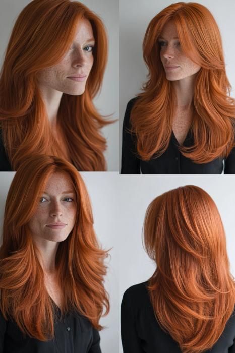 33 Effortless Long Layered Haircuts with Side Bangs Layered Long Hair With Side Bangs, Red Hair Long Layers Hairstyles, Long Red Hair With Bangs And Layers, Mid Length Red Hair With Layers, Long Framing Layers, Ginger Layered Hair, Red Hair Long Layers, Mid Length Red Hair, Feathered Hairstyles Long