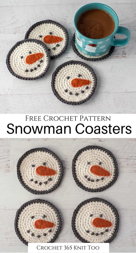 Snowman Coasters, Crocheted Coasters, Crochet Ornament Patterns, Crochet Coasters Free Pattern, Crochet Christmas Gifts, Crochet With Cotton Yarn, Confection Au Crochet, Crochet Snowman, Winter Decorating