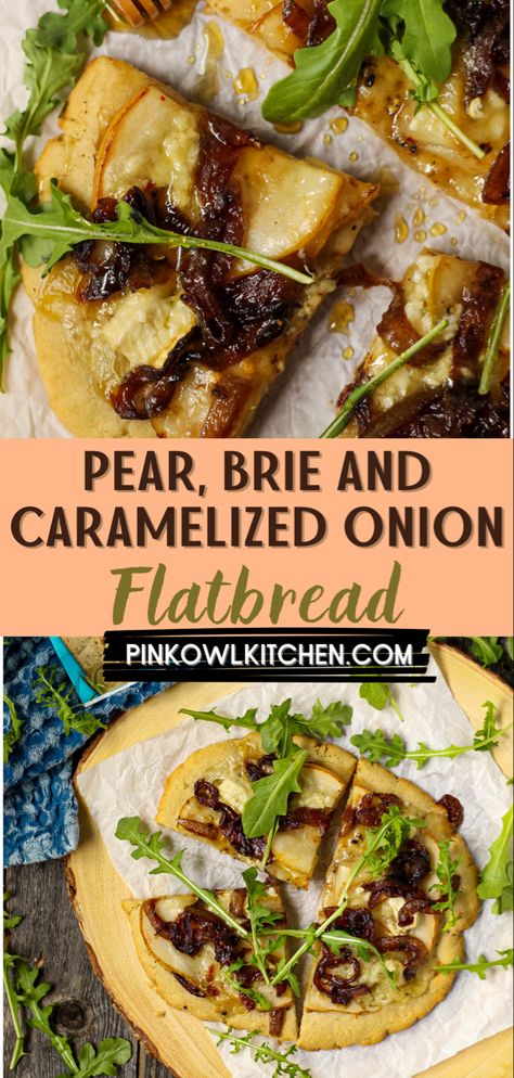 This Pear, Brie and Caramelized Onion Flatbread recipe is the perfect balance of sweet, tangy and savory. Made with Bob’s Red Mill Grain-Free Flatbread Mix, this recipe is also super easy to make. #flatbread #pizzarecipeseasy #appetizerrecipes #datenightdinner #appetizerrecipes Appetizer Recipes Thanksgiving, Pear Brie, Onion Flatbread, Buffalo Cauliflower Wings, Broccoli Tots, Crispy Flatbread, Wings Party, Party Appetizer Recipes, Family Dinner Night