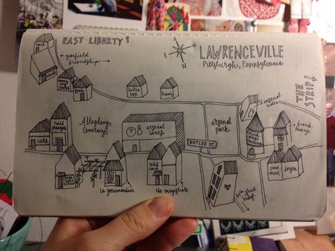 pittsburgh // neighborhoods // drawings by Felice Cleveland - Skillshare Draw A Map Of Your Neighborhood, Neighborhood Drawing Simple, Neighborhood Map Design, Community Map Drawing, Neighborhood Drawing, Community Map, London Neighborhoods Map, Montreal Neighborhoods Maps, Brooklyn Neighborhood Map