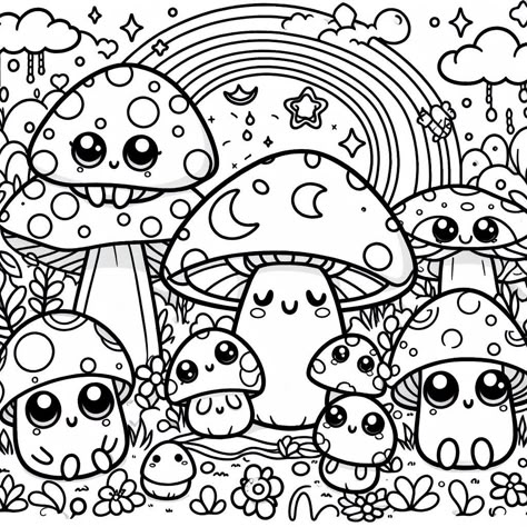 Image Creator Mushroom Coloring Pages Free Printable, Kawaii Colouring Pages, Lisa Frank Coloring Pages, Hippie Coloring Pages, Hello Kitty Colouring, Mushroom Coloring, Stitch Coloring, Adult Coloring Sheets, Coloring Pages Hello Kitty