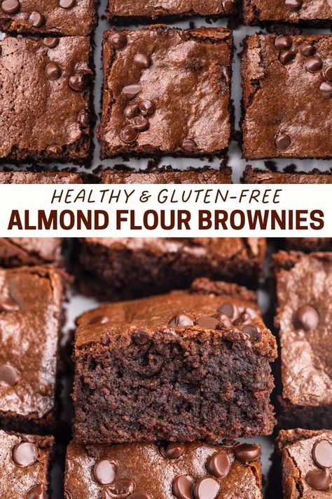 Perfectly rich and chocolatey almond flour brownies are the best gluten free! Super easy to make with just one bowl and 8 ingredients, these gluten free brownies are the perfect holiday dessert or party food. These brownies are my all-time favorite grain-free, dairy-free, and healthy dessert recipe! Gluten Free Sugar Free Brownies, Brownies Banana, Flour Desserts, Almond Flour Desserts, Gluten Free Brownies Recipe, Almond Flour Brownies, Brownies Gluten Free, Gluten Free Dairy Free Dessert, Cupcakes Christmas