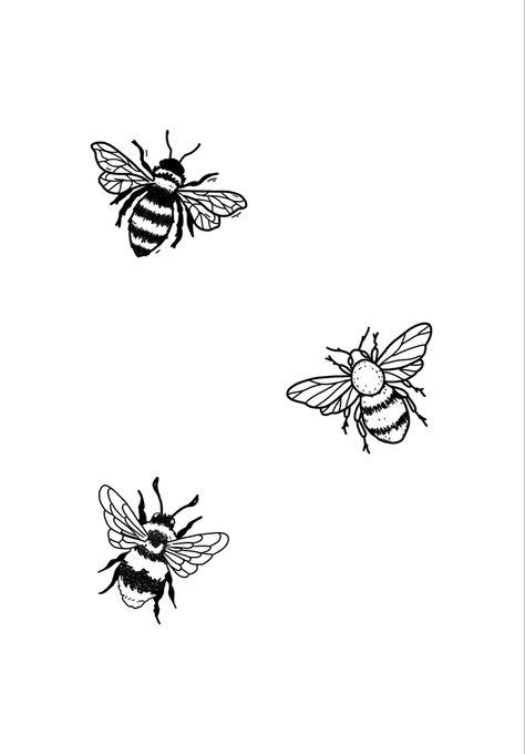 Simple Bee Tattoo Design, Bee Tattoos Men, Bee Tattoo Back Of Arm, Three Bees Tattoo, 2 Bees Tattoo, 3 Bees Tattoo, Bubble Bee Tattoos, Honeybee Tattoo Simple, Bee Flash Tattoo