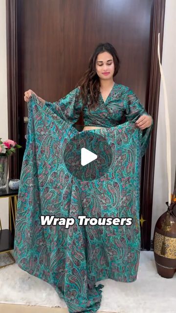 Wrap Trousers Outfit, Boho Look Indian, Fancy Trouser Designs, Indian Coord Set, Coord Set Designs, Wrap Trousers, Coord Sets, Indian Fashion Trends, Outfit Boho