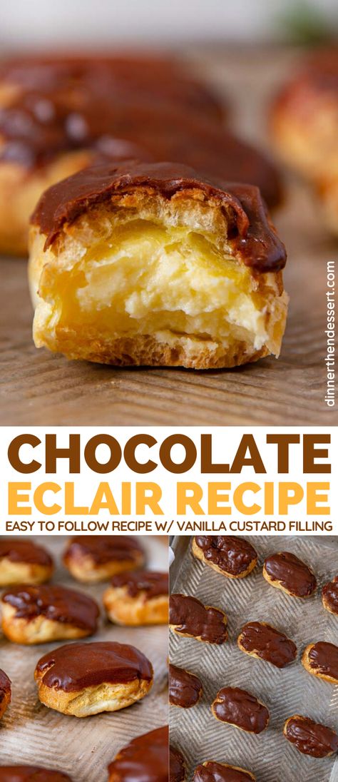 Vanilla Custard Filling, Special Deserts, Chocolate Eclair Recipe, Chocolate Eclairs, Breakfast Chocolate, Eclair Recipe, Chocolate Custard, Chocolate Eclair, Italian Pastry